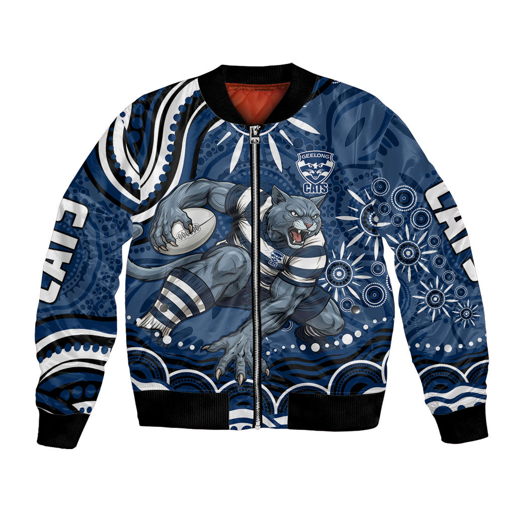 Personalized Geelong Cats Rugby Mascot Bomber Jacket Aboriginal Dot Art - Dreamtime Football Mascot