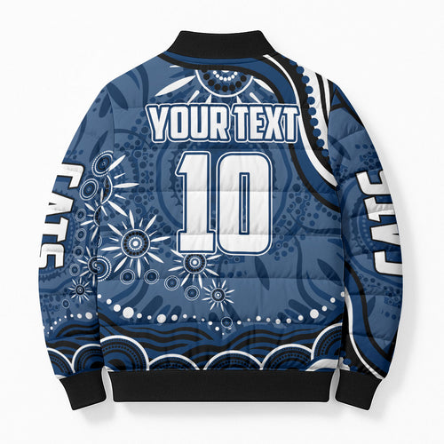 Personalized Geelong Cats Rugby Mascot Bomber Puffer Jacket Aboriginal Dot Art - Dreamtime Football Mascot