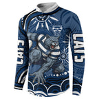 Personalized Geelong Cats Rugby Mascot Button Sweatshirt Aboriginal Dot Art - Dreamtime Football Mascot