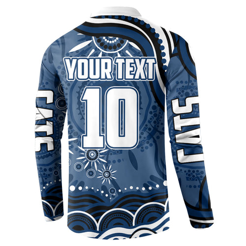 Personalized Geelong Cats Rugby Mascot Button Sweatshirt Aboriginal Dot Art - Dreamtime Football Mascot