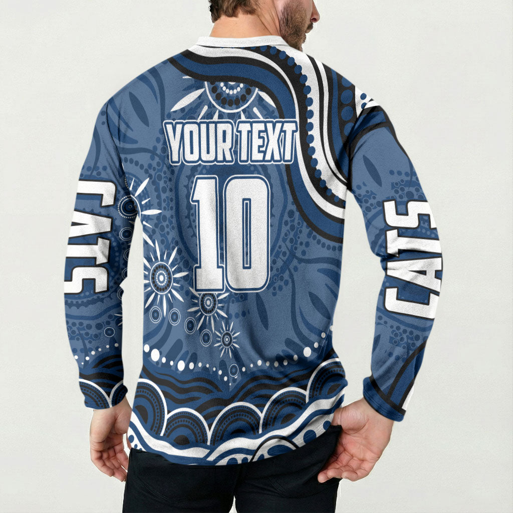 Personalized Geelong Cats Rugby Mascot Button Sweatshirt Aboriginal Dot Art - Dreamtime Football Mascot