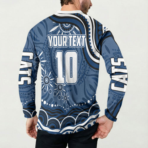 Personalized Geelong Cats Rugby Mascot Button Sweatshirt Aboriginal Dot Art - Dreamtime Football Mascot