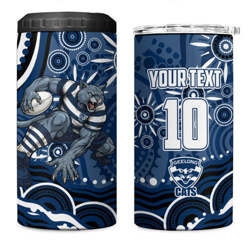 Personalized Geelong Cats Rugby Mascot 4 in 1 Can Cooler Tumbler Aboriginal Dot Art - Dreamtime Football Mascot