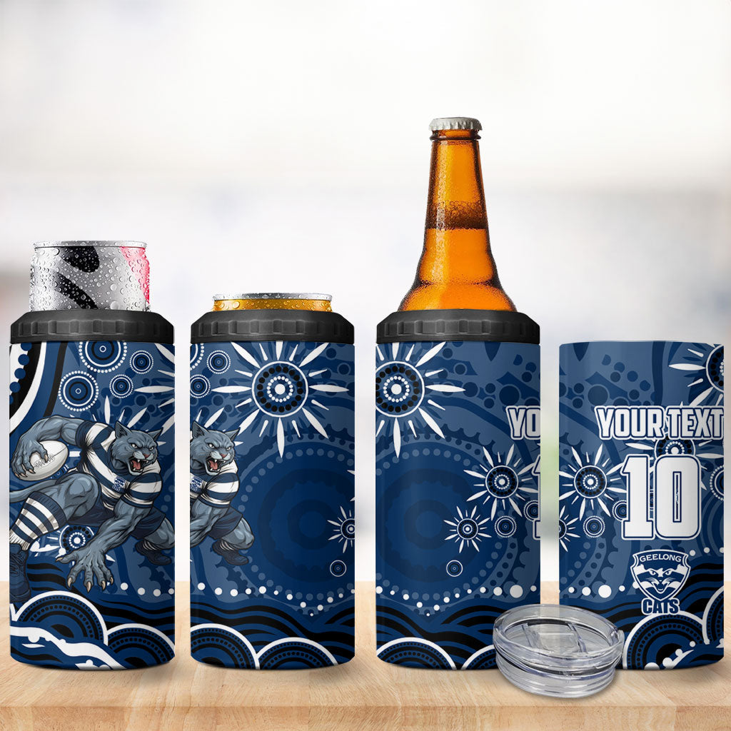Personalized Geelong Cats Rugby Mascot 4 in 1 Can Cooler Tumbler Aboriginal Dot Art - Dreamtime Football Mascot