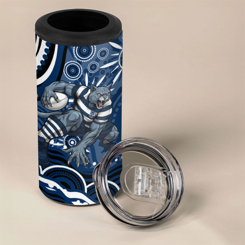 Personalized Geelong Cats Rugby Mascot 4 in 1 Can Cooler Tumbler Aboriginal Dot Art - Dreamtime Football Mascot