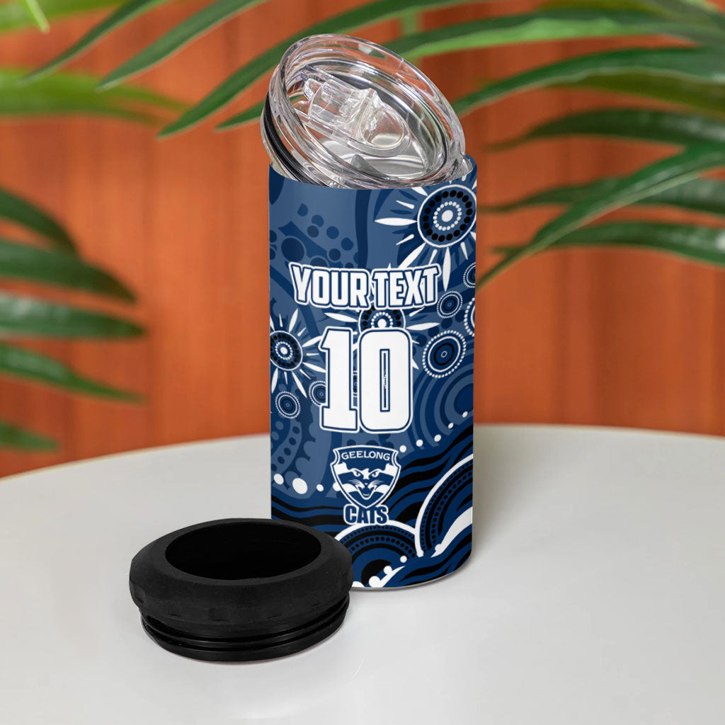Personalized Geelong Cats Rugby Mascot 4 in 1 Can Cooler Tumbler Aboriginal Dot Art - Dreamtime Football Mascot