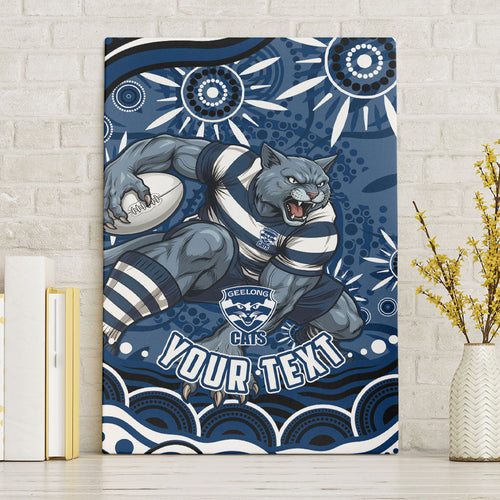 Personalized Geelong Cats Rugby Mascot Canvas Wall Art Aboriginal Dot Art - Dreamtime Football Mascot