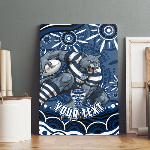 Personalized Geelong Cats Rugby Mascot Canvas Wall Art Aboriginal Dot Art - Dreamtime Football Mascot