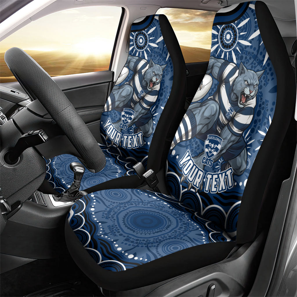 Personalized Geelong Cats Rugby Mascot Car Seat Cover Aboriginal Dot Art - Dreamtime Football Mascot