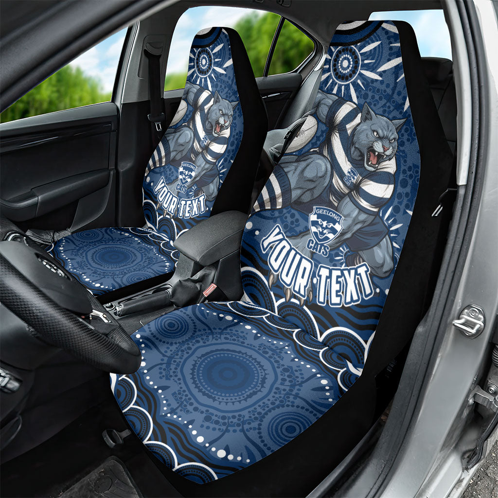 Personalized Geelong Cats Rugby Mascot Car Seat Cover Aboriginal Dot Art - Dreamtime Football Mascot