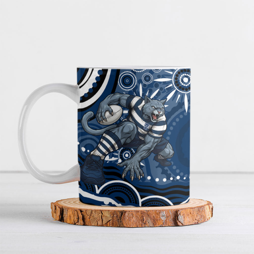 Personalized Geelong Cats Rugby Mascot Ceramic Mug Aboriginal Dot Art - Dreamtime Football Mascot