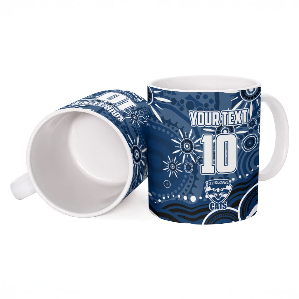 Personalized Geelong Cats Rugby Mascot Ceramic Mug Aboriginal Dot Art - Dreamtime Football Mascot