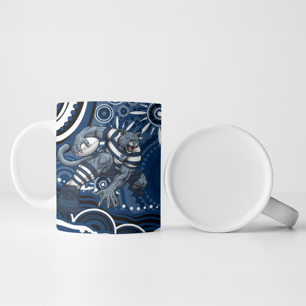 Personalized Geelong Cats Rugby Mascot Ceramic Mug Aboriginal Dot Art - Dreamtime Football Mascot
