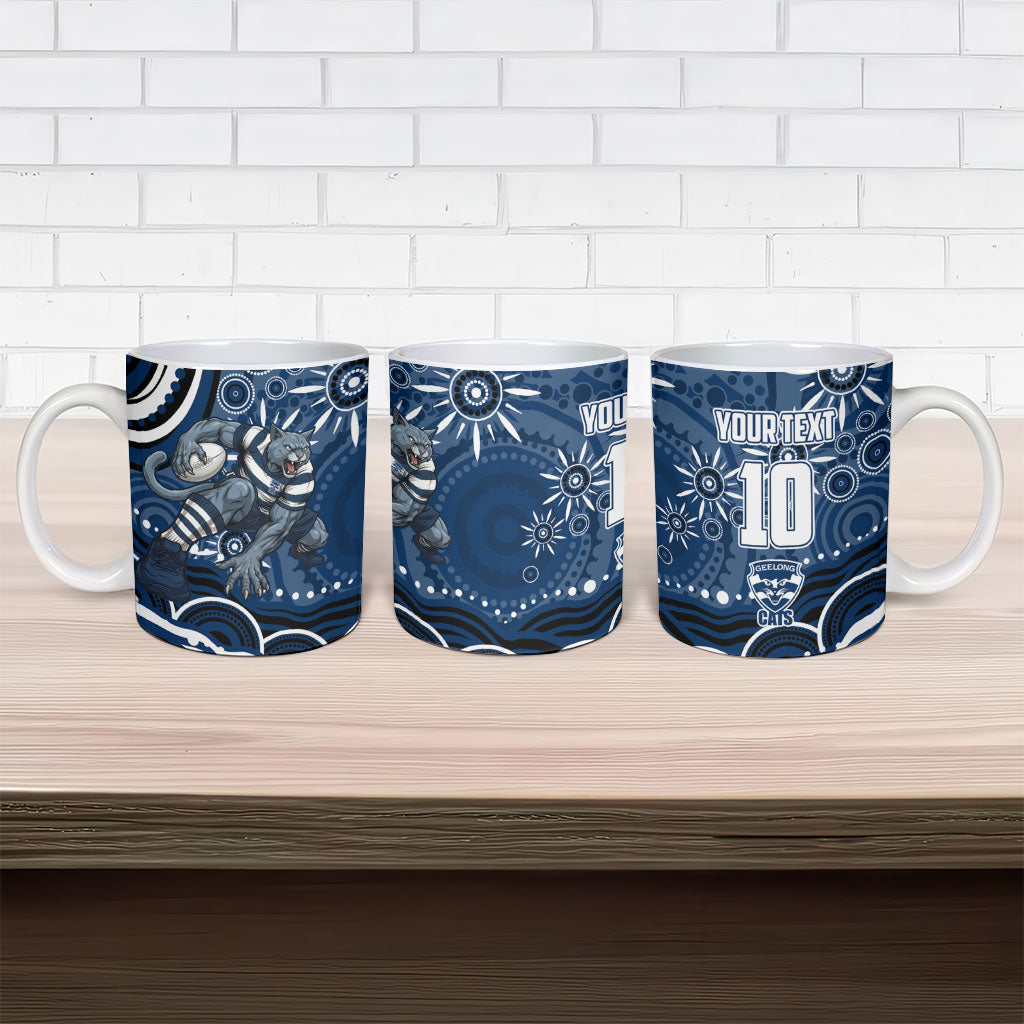 Personalized Geelong Cats Rugby Mascot Ceramic Mug Aboriginal Dot Art - Dreamtime Football Mascot