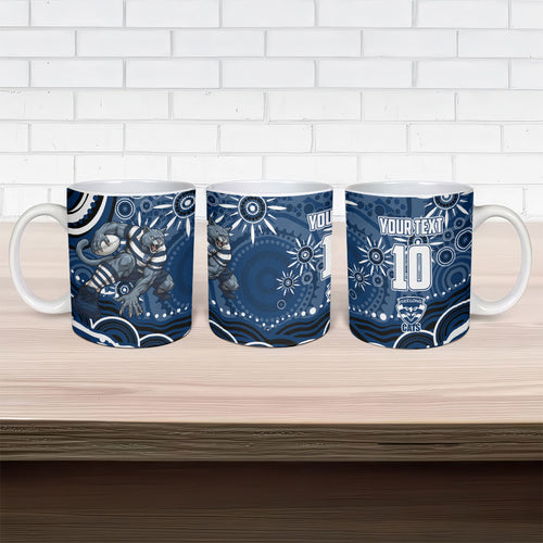 Personalized Geelong Cats Rugby Mascot Ceramic Mug Aboriginal Dot Art - Dreamtime Football Mascot