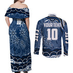 Personalized Geelong Cats Rugby Mascot Couples Matching Off Shoulder Maxi Dress and Long Sleeve Button Shirt Aboriginal Dot Art - Dreamtime Football Mascot