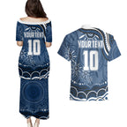 Personalized Geelong Cats Rugby Mascot Couples Matching Puletasi and Hawaiian Shirt Aboriginal Dot Art - Dreamtime Football Mascot