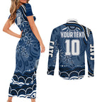 Personalized Geelong Cats Rugby Mascot Couples Matching Short Sleeve Bodycon Dress and Long Sleeve Button Shirt Aboriginal Dot Art - Dreamtime Football Mascot