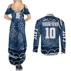 Personalized Geelong Cats Rugby Mascot Couples Matching Summer Maxi Dress and Long Sleeve Button Shirt Aboriginal Dot Art - Dreamtime Football Mascot