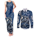 Personalized Geelong Cats Rugby Mascot Couples Matching Tank Maxi Dress and Long Sleeve Button Shirt Aboriginal Dot Art - Dreamtime Football Mascot