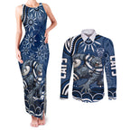 Personalized Geelong Cats Rugby Mascot Couples Matching Tank Maxi Dress and Long Sleeve Button Shirt Aboriginal Dot Art - Dreamtime Football Mascot