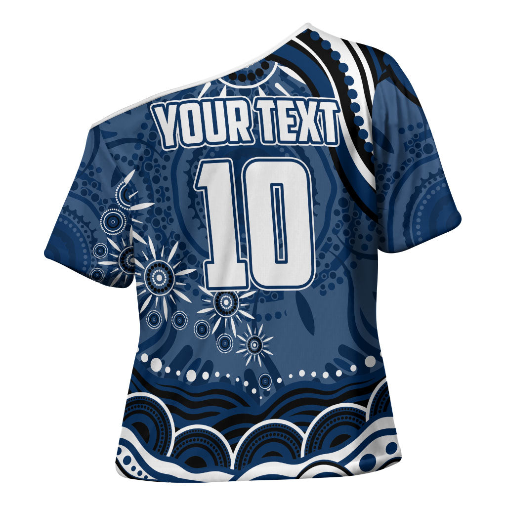 Personalized Geelong Cats Rugby Mascot Cross Shoulder Shirt Aboriginal Dot Art - Dreamtime Football Mascot