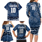 Personalized Geelong Cats Rugby Mascot Family Matching Long Sleeve Bodycon Dress and Hawaiian Shirt Aboriginal Dot Art - Dreamtime Football Mascot