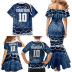 Personalized Geelong Cats Rugby Mascot Family Matching Mermaid Dress and Hawaiian Shirt Aboriginal Dot Art - Dreamtime Football Mascot
