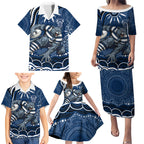 Personalized Geelong Cats Rugby Mascot Family Matching Puletasi and Hawaiian Shirt Aboriginal Dot Art - Dreamtime Football Mascot