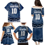 Personalized Geelong Cats Rugby Mascot Family Matching Puletasi and Hawaiian Shirt Aboriginal Dot Art - Dreamtime Football Mascot