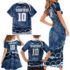 Personalized Geelong Cats Rugby Mascot Family Matching Short Sleeve Bodycon Dress and Hawaiian Shirt Aboriginal Dot Art - Dreamtime Football Mascot