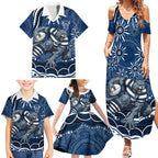 Personalized Geelong Cats Rugby Mascot Family Matching Summer Maxi Dress and Hawaiian Shirt Aboriginal Dot Art - Dreamtime Football Mascot