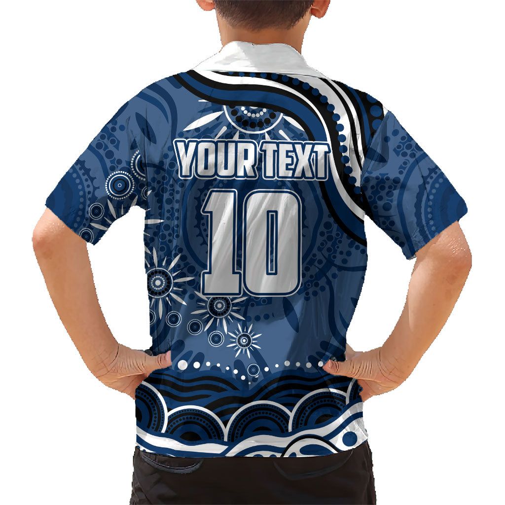 Personalized Geelong Cats Rugby Mascot Family Matching Summer Maxi Dress and Hawaiian Shirt Aboriginal Dot Art - Dreamtime Football Mascot