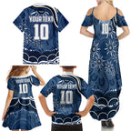 Personalized Geelong Cats Rugby Mascot Family Matching Summer Maxi Dress and Hawaiian Shirt Aboriginal Dot Art - Dreamtime Football Mascot