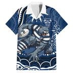 Personalized Geelong Cats Rugby Mascot Family Matching Summer Maxi Dress and Hawaiian Shirt Aboriginal Dot Art - Dreamtime Football Mascot