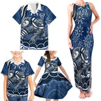 Personalized Geelong Cats Rugby Mascot Family Matching Tank Maxi Dress and Hawaiian Shirt Aboriginal Dot Art - Dreamtime Football Mascot