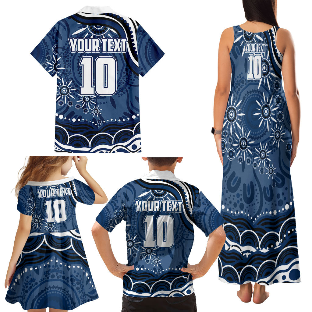 Personalized Geelong Cats Rugby Mascot Family Matching Tank Maxi Dress and Hawaiian Shirt Aboriginal Dot Art - Dreamtime Football Mascot
