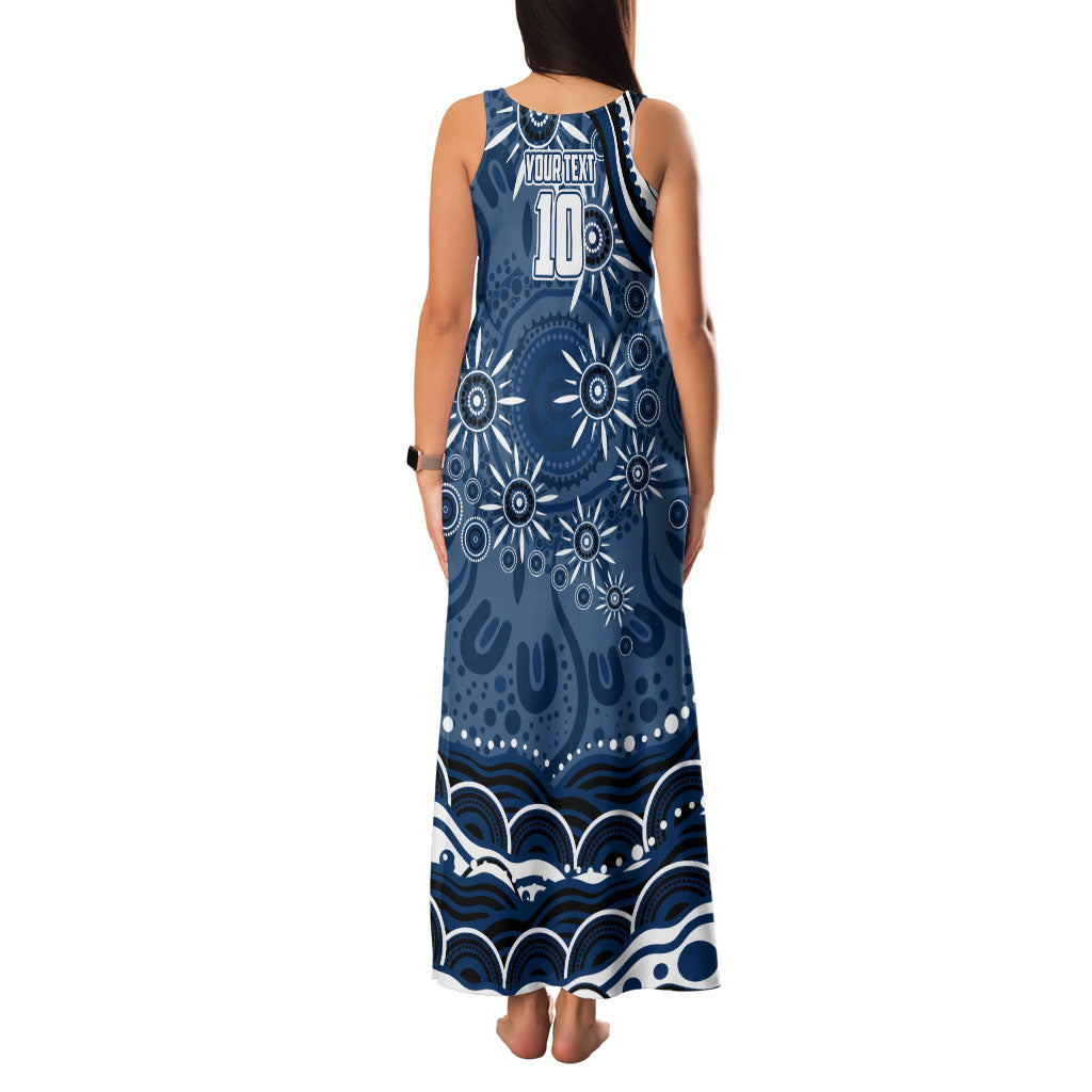 Personalized Geelong Cats Rugby Mascot Family Matching Tank Maxi Dress and Hawaiian Shirt Aboriginal Dot Art - Dreamtime Football Mascot