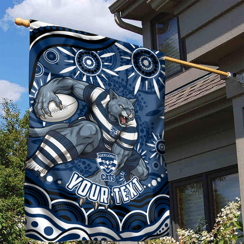 Personalized Geelong Cats Rugby Mascot Garden Flag Aboriginal Dot Art - Dreamtime Football Mascot