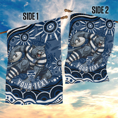 Personalized Geelong Cats Rugby Mascot Garden Flag Aboriginal Dot Art - Dreamtime Football Mascot