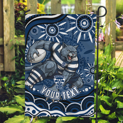 Personalized Geelong Cats Rugby Mascot Garden Flag Aboriginal Dot Art - Dreamtime Football Mascot