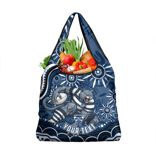 Personalized Geelong Cats Rugby Mascot Grocery Bag Aboriginal Dot Art - Dreamtime Football Mascot