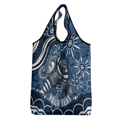 Personalized Geelong Cats Rugby Mascot Grocery Bag Aboriginal Dot Art - Dreamtime Football Mascot