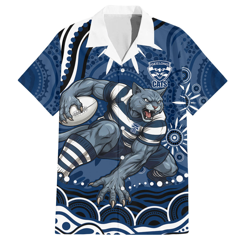 Personalized Geelong Cats Rugby Mascot Hawaiian Shirt Aboriginal Dot Art - Dreamtime Football Mascot