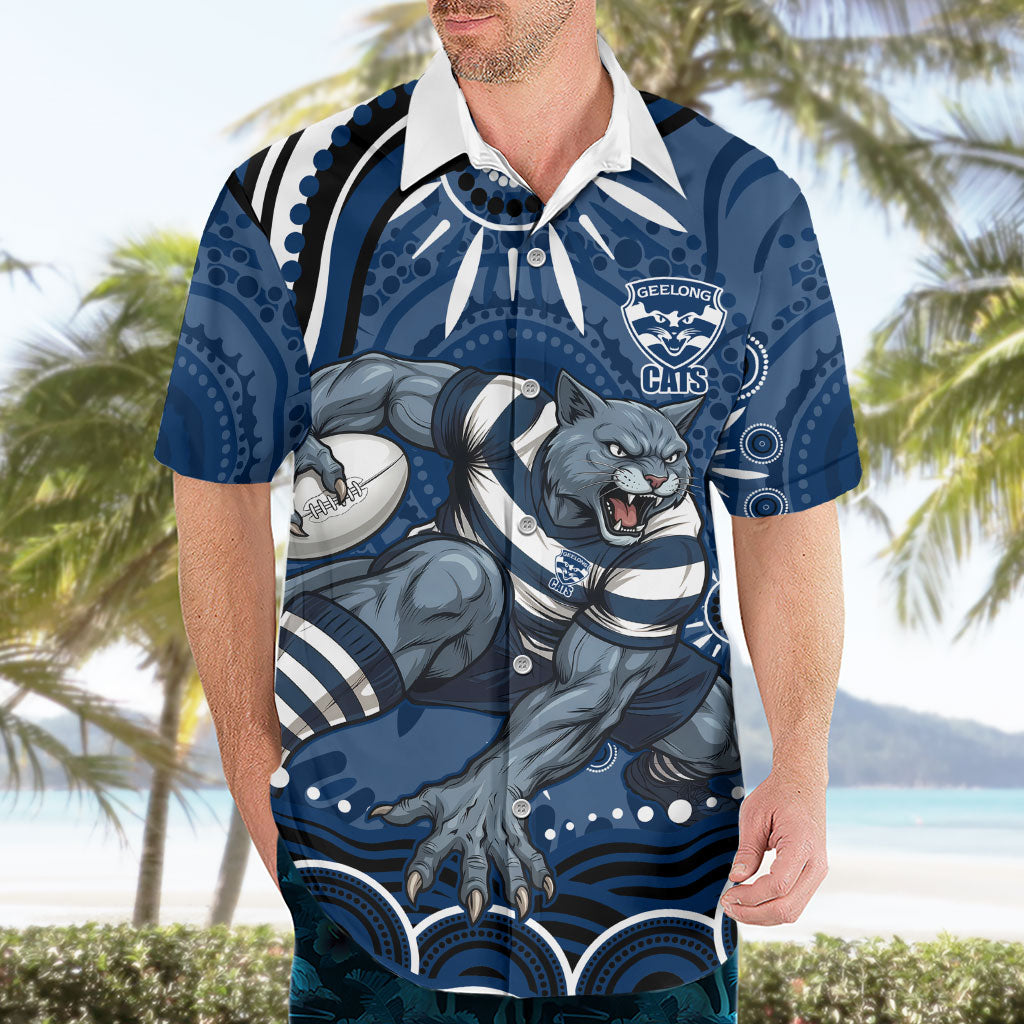 Personalized Geelong Cats Rugby Mascot Hawaiian Shirt Aboriginal Dot Art - Dreamtime Football Mascot