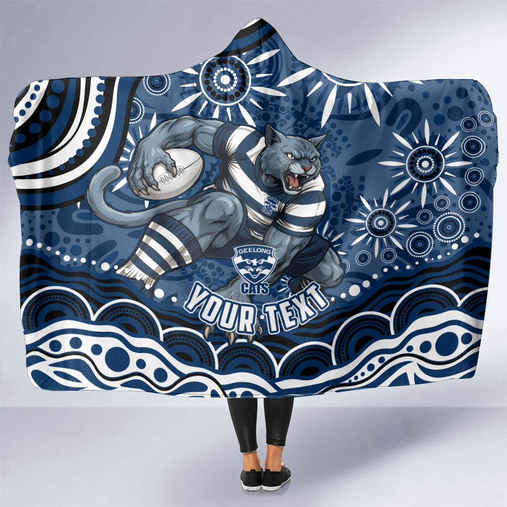 Personalized Geelong Cats Rugby Mascot Hooded Blanket Aboriginal Dot Art - Dreamtime Football Mascot