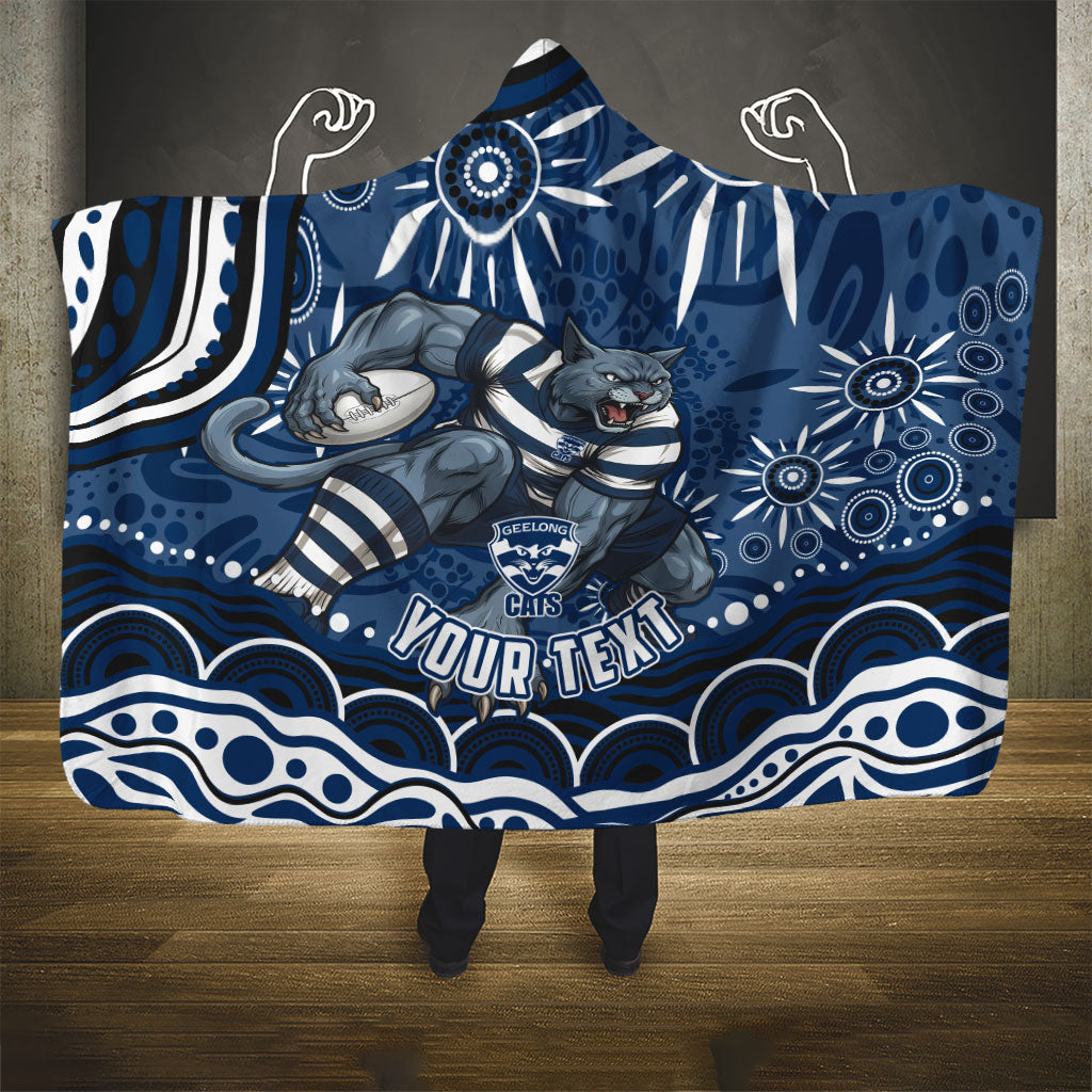 Personalized Geelong Cats Rugby Mascot Hooded Blanket Aboriginal Dot Art - Dreamtime Football Mascot