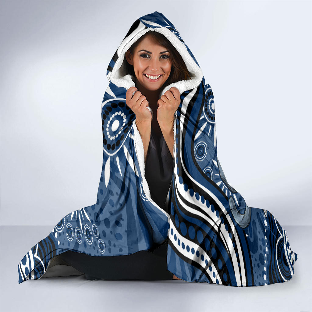 Personalized Geelong Cats Rugby Mascot Hooded Blanket Aboriginal Dot Art - Dreamtime Football Mascot