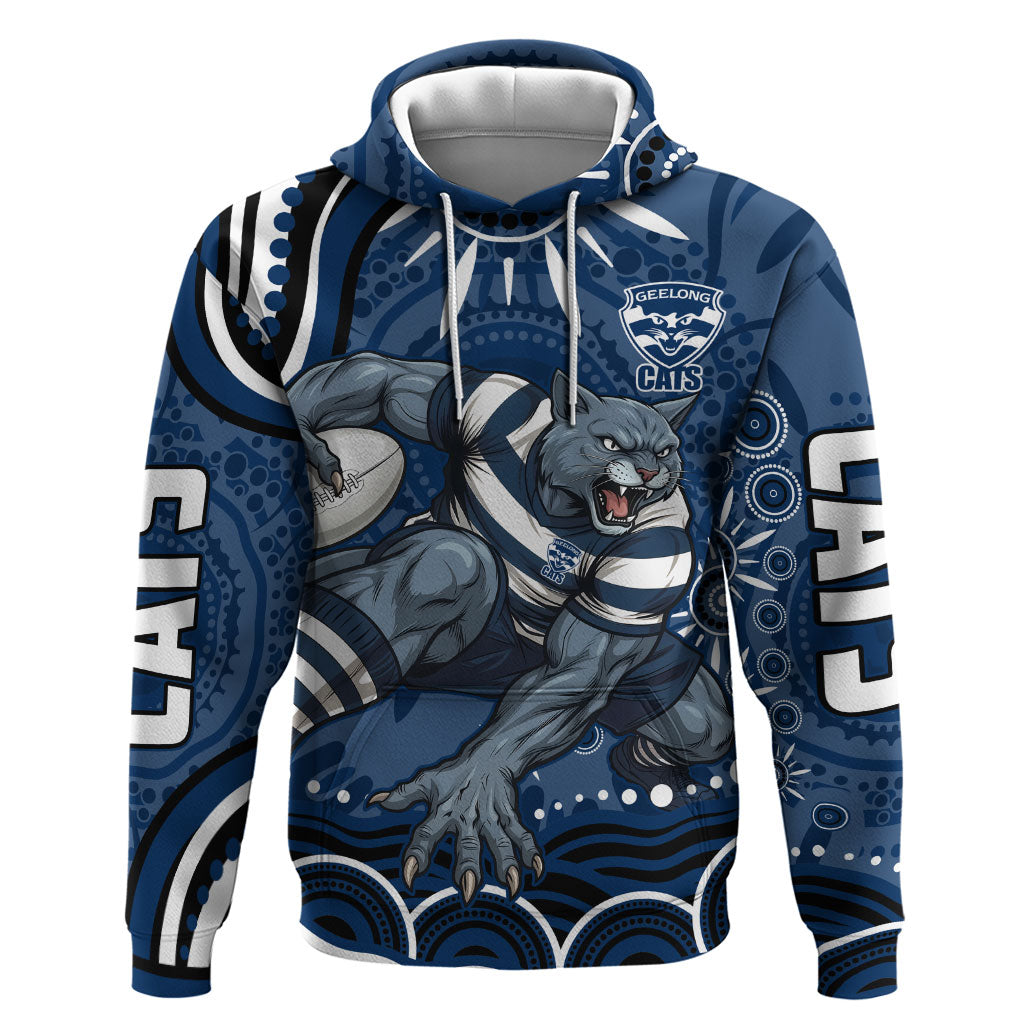 Personalized Geelong Cats Rugby Mascot Hoodie Aboriginal Dot Art - Dreamtime Football Mascot
