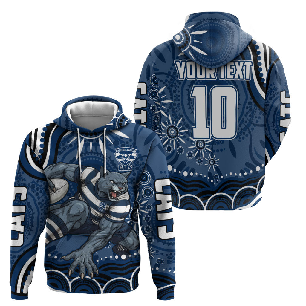 Personalized Geelong Cats Rugby Mascot Hoodie Aboriginal Dot Art - Dreamtime Football Mascot